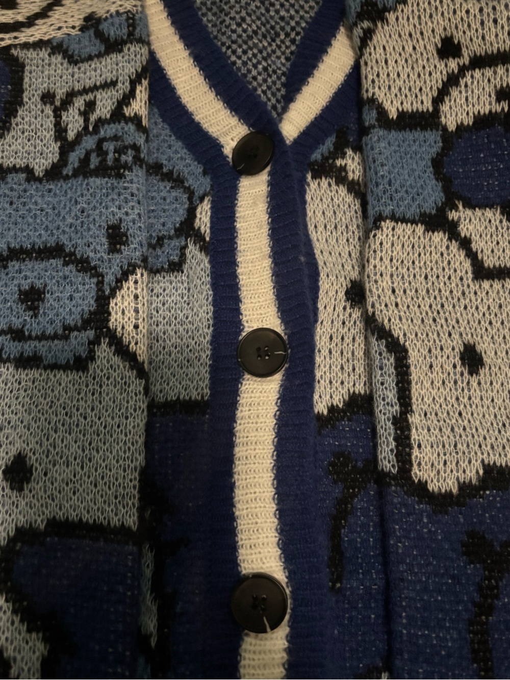 Cute Bear Knit Cardigan in Blue and Light Blue - Picture 2 of 5